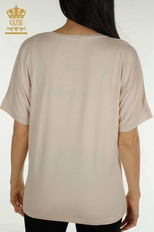 Женская блузка с цветочным узором оптом, бежевая - 79306 | КАZEE