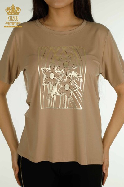 Kazee - Женская блузка с цветочным узором оптом бежевого цвета - 79528 | КАZEE (1)