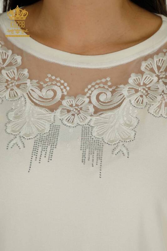 Женская блузка с цветочным узором оптом, экрю - 79081 | КАZEE