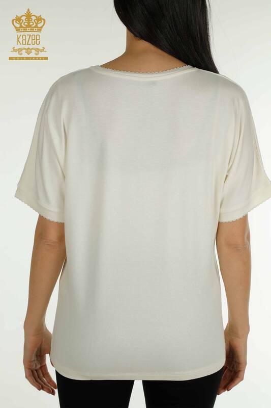 Женская блузка с цветочным узором экрю оптом - 79306 | КАZEE