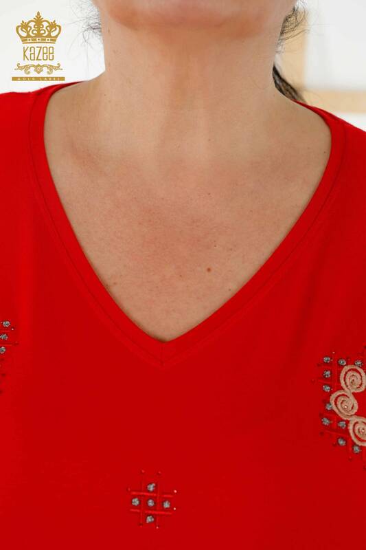 Женская блузка оптом с цветочным узором красного цвета - 78879 | КАZЕЕ