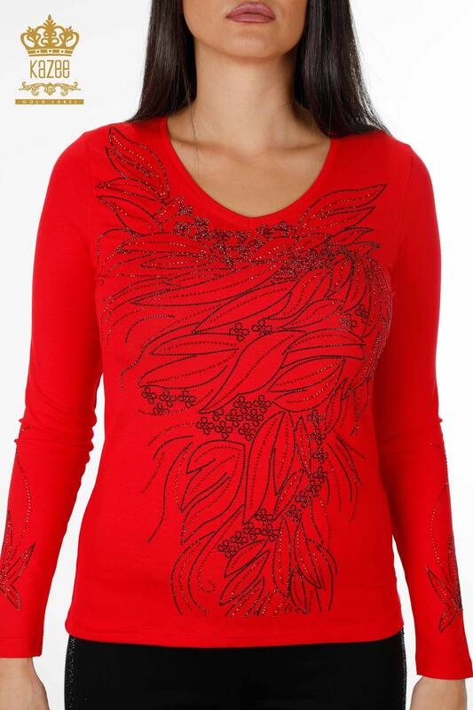 Женская блузка с цветочным камнем и вышитым рукавом Подробно - 79020 | КАZЕЕ