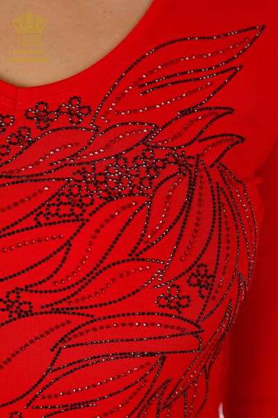 Женская блузка с цветочным камнем и вышитым рукавом Подробно - 79020 | КАZЕЕ - Thumbnail