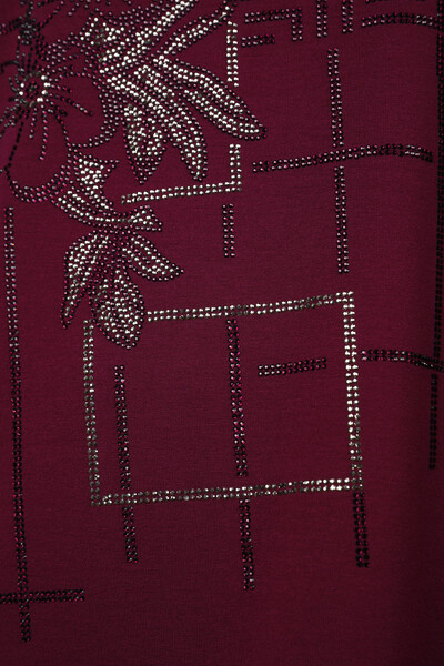 оптовая продажа женского чесаного хлопка цветочные детали вышивка камнем короткий рукав - 77981 | КАZЕE - Thumbnail