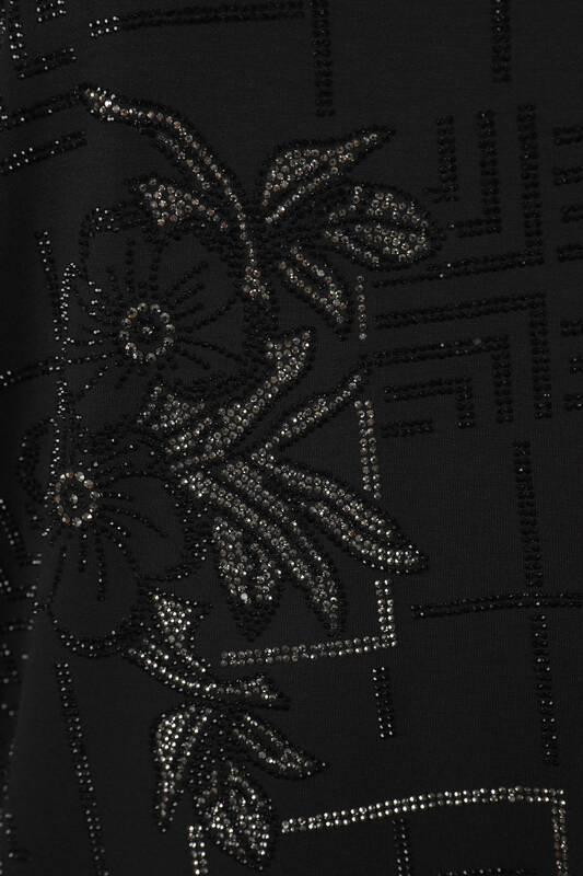 оптовая продажа женского чесаного хлопка цветочные детали вышивка камнем короткий рукав - 77981 | КАZЕE