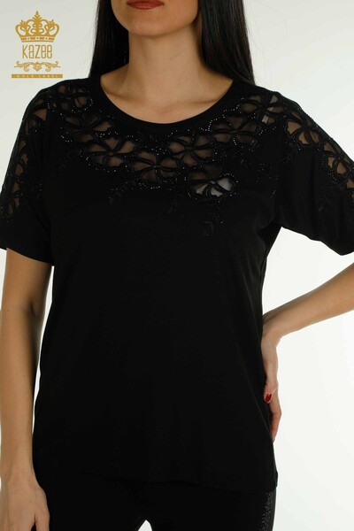 Женская блузка оптом с цветочным узором черного цвета - 79049 | КАЗЕЕ - Thumbnail