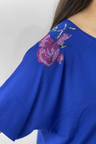 оптом Женская блузка с цветочным узором и вышивкой камнем - 77658 | КАZЕЕ - Thumbnail
