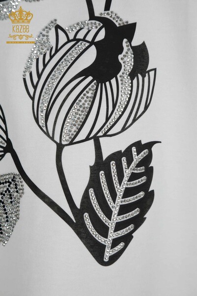 Женская блузка с цветочной вышивкой оптом, белая - 79459 | КАZEE - Thumbnail