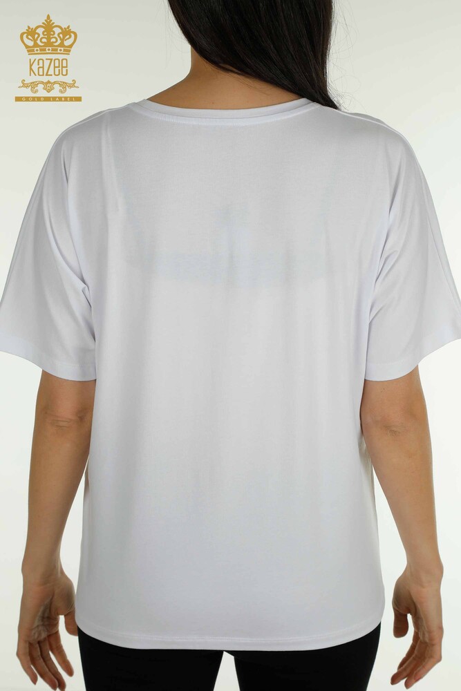 Женская блузка с цветочной вышивкой оптом, белая - 79459 | КАZEE - 7