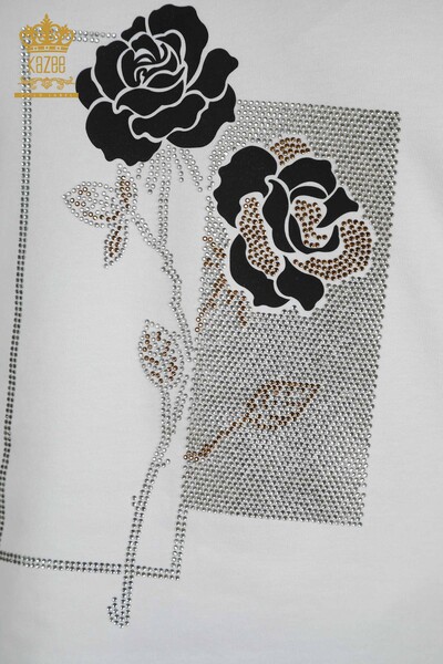 Женская блузка с цветочной вышивкой оптом, белая - 79860 | КАZEE - Thumbnail
