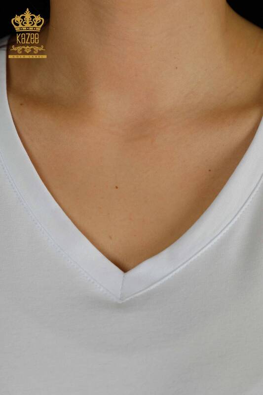 Женская блузка с цветочной вышивкой оптом, белая - 79860 | КАZEE