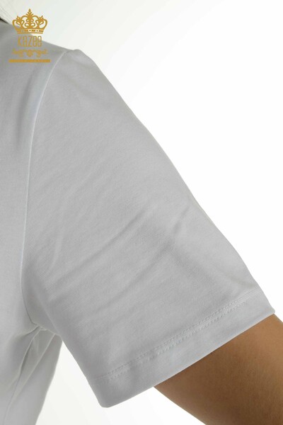 Женская блузка с цветочной вышивкой оптом, белая - 79860 | КАZEE - Thumbnail