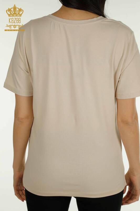 Женская блузка с цветочной вышивкой оптом, бежевая - 79860 | КАZEE