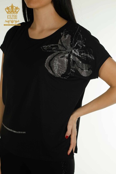 Kazee - Женская блузка с цветочной вышивкой оптом, черная - 79357 | КАZEE (1)