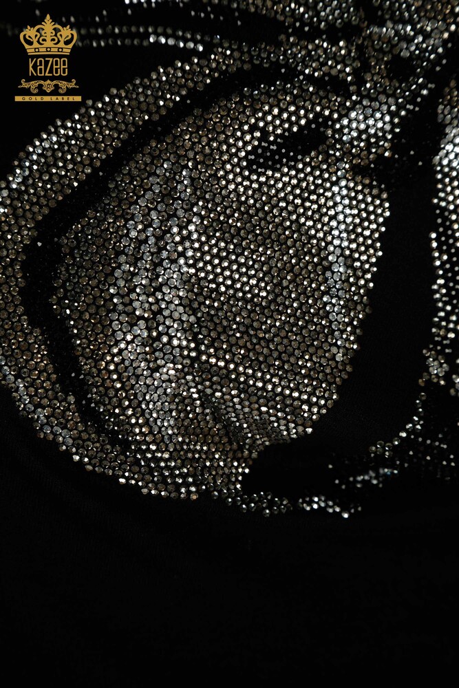 Женская блузка с цветочной вышивкой оптом, черная - 79357 | КАZEE - 4