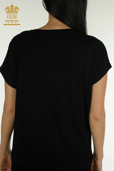 Женская блузка с цветочной вышивкой оптом, черная - 79357 | КАZEE - Thumbnail