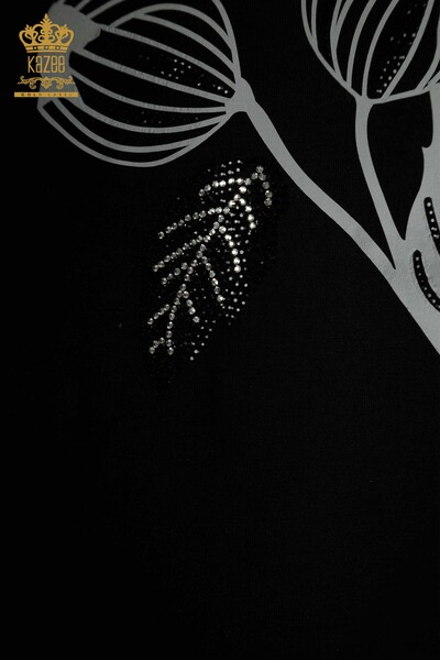 Женская блузка с цветочной вышивкой оптом, черная - 79459 | КАZEE - Thumbnail