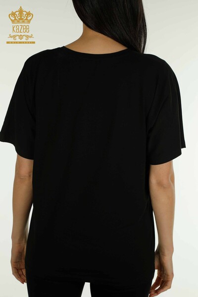 Женская блузка с цветочной вышивкой оптом, черная - 79459 | КАZEE - 7