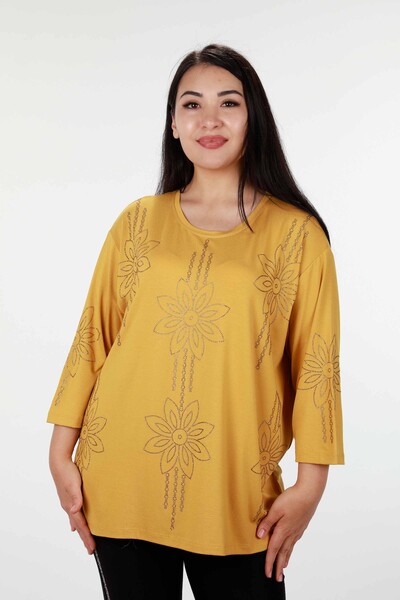 Женская блузка с цветочной вышивкой и короткими рукавами оптом - 77989 | КАZЕЕ - Thumbnail