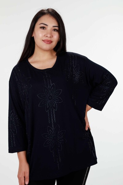 Женская блузка с цветочной вышивкой и короткими рукавами оптом - 77989 | КАZЕЕ - Thumbnail