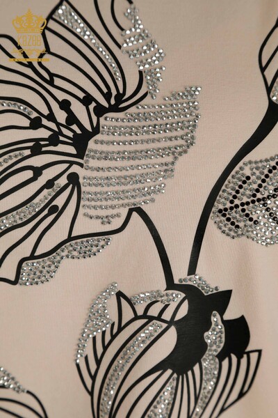 Женская блузка с цветочной вышивкой оптом, розовая - 79459 | КАZEE - Thumbnail