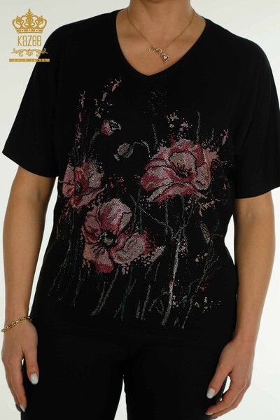 Kazee - Женская блузка с цветочной вышивкой оптом, черная - 79330 | КАZEE (1)
