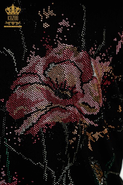 Женская блузка с цветочной вышивкой оптом, черная - 79330 | КАZEE - Thumbnail