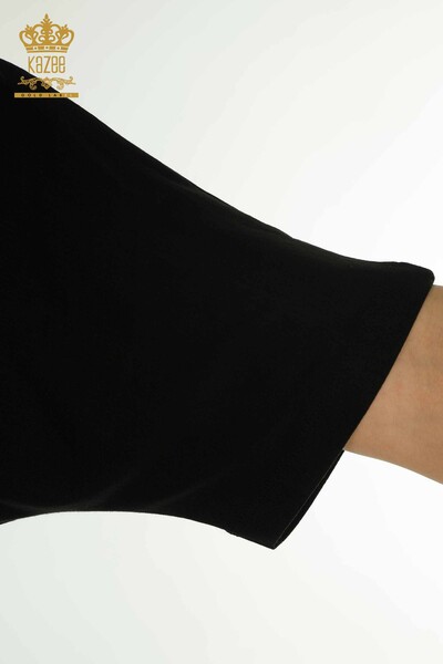 Женская блузка с цветочной вышивкой оптом, черная - 79330 | КАZEE - Thumbnail