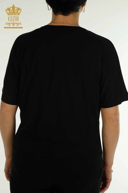 Женская блузка с цветочной вышивкой оптом, черная - 79330 | КАZEE