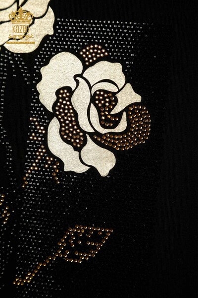 Женская блузка с цветочной вышивкой оптом, черная - 79860 | КАZEE - Thumbnail