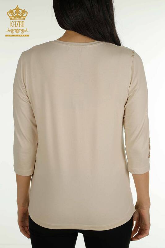 Женская блузка с цветочной вышивкой оптом, светло-бежевая - 79466 | КАZEE