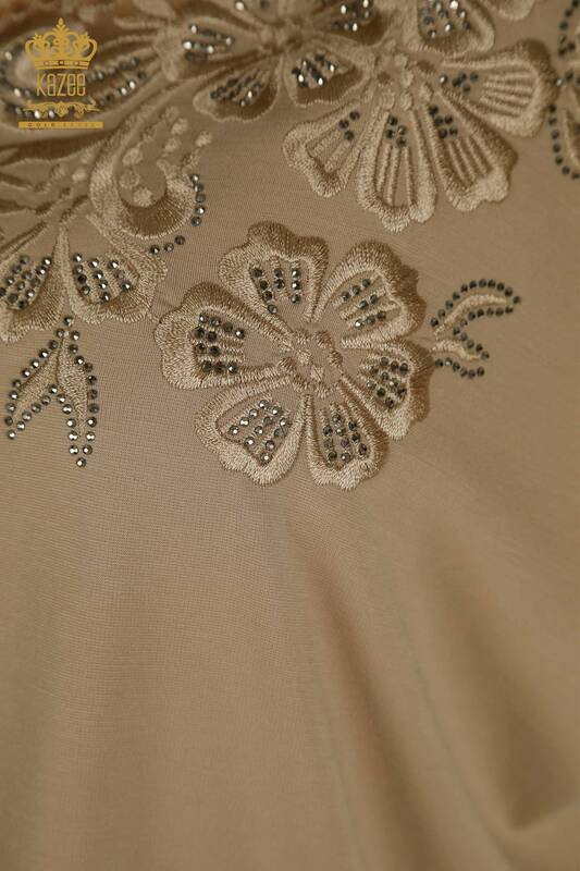 Женская блузка с деталями из тюля оптом бежевого цвета - 79500 | КАZEE