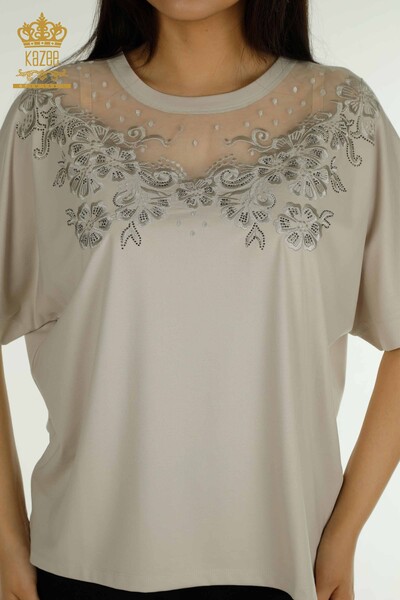 Kazee - Женская блузка из тюля с отделкой камнями оптом - 79500 | КАZEE (1)
