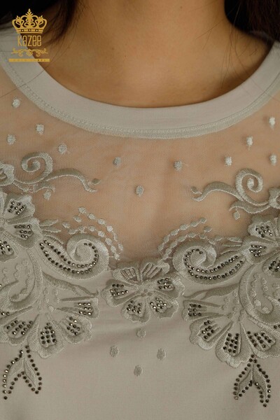 Женская блузка из тюля с отделкой камнями оптом - 79500 | КАZEE - Thumbnail
