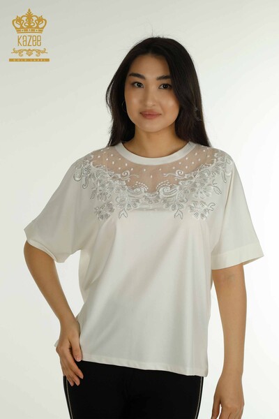 Kazee - Женская блузка из тюля с деталями цвета экрю оптом - 79500 | КАZEE (1)
