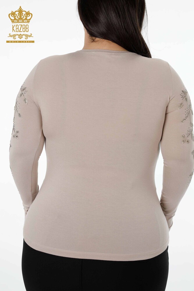 Оптовая Женщин Трикотаж Свитер Круглый Вырез Цветок Узорчатая Каменная Вышивка - 79017 | КАZЕЕ - 7