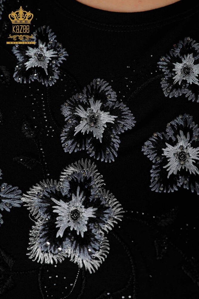 Оптовая Женщин Трикотаж Свитер Круглый Вырез Цветок Узорчатая Каменная Вышивка - 79017 | КАZЕЕ - 10