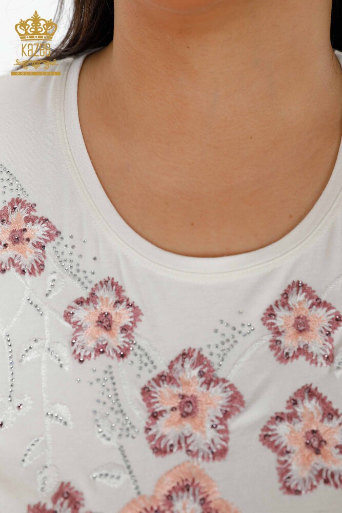 Оптовая Женщин Трикотаж Свитер Круглый Вырез Цветок Узорчатая Каменная Вышивка - 79017 | КАZЕЕ - 39