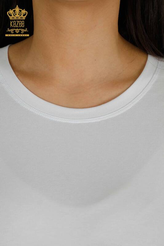 Оптовая женская блузка с каменной вышивкой белого цвета - 79565 | КАZEE