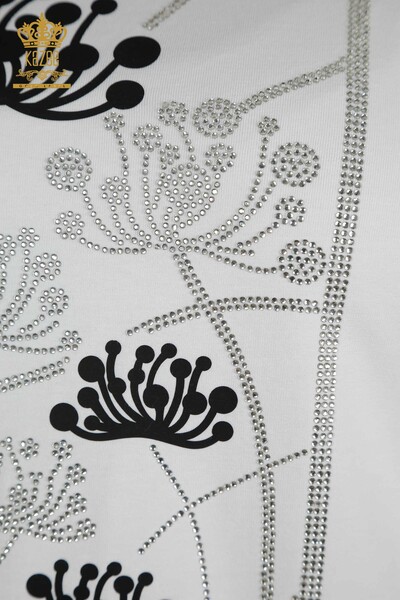 Женская блузка оптом с каменной вышивкой белого цвета - 79863 | КАZEE - Thumbnail