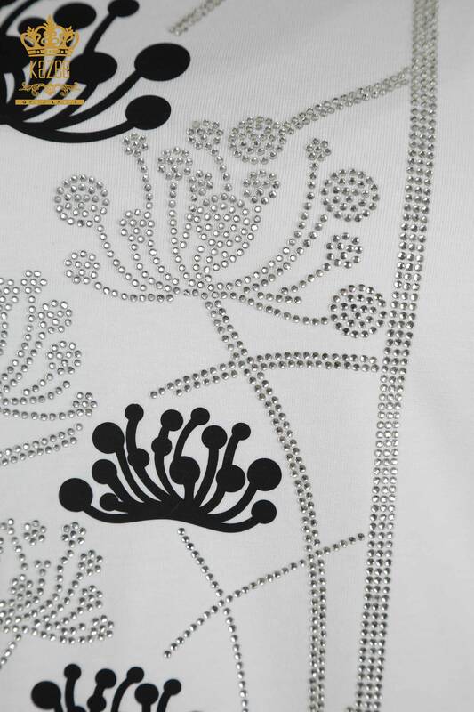 Женская блузка оптом с каменной вышивкой белого цвета - 79863 | КАZEE