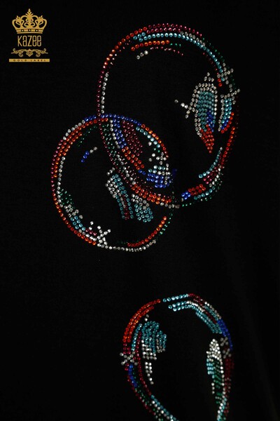 Женская блузка с каменной вышивкой оптом, черная - 79359 | КАZEE - Thumbnail (2)