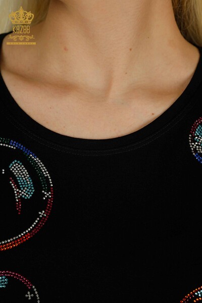 Женская блузка с каменной вышивкой оптом, черная - 79359 | КАZEE - Thumbnail
