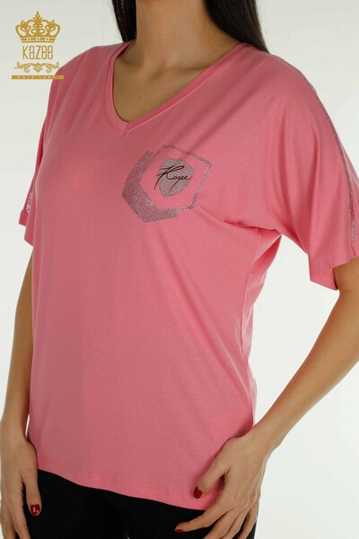Kazee - Женская блузка с вышивкой розового цвета оптом - 77487 | КАZEE (1)