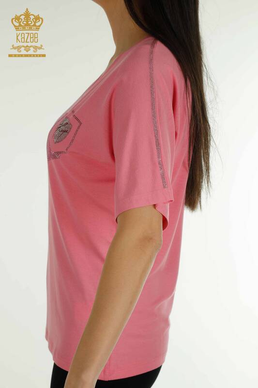 Женская блузка с вышивкой розового цвета оптом - 77487 | КАZEE