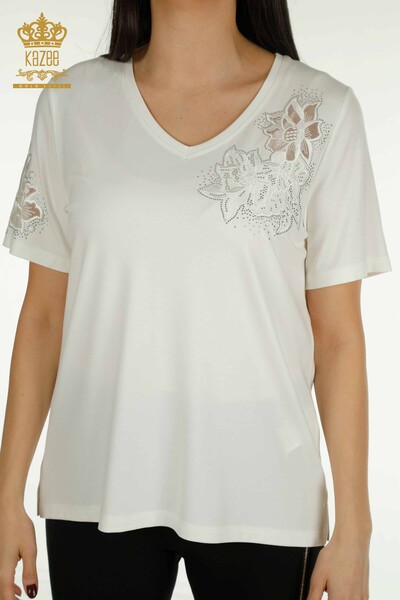 Kazee - Женская блузка с вышивкой цвета экрю оптом - 79883 | КАZEE (1)