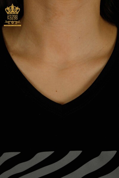 Женская блузка в полоску под зебру оптом, черная - 79457 | КАZEE - Thumbnail
