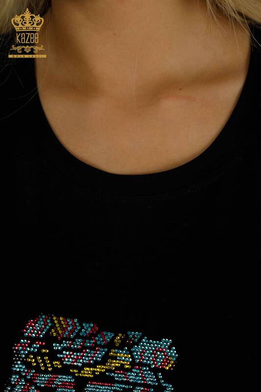 Женская блузка оптом с женской фигурой, черная - 79571 | КАZEE