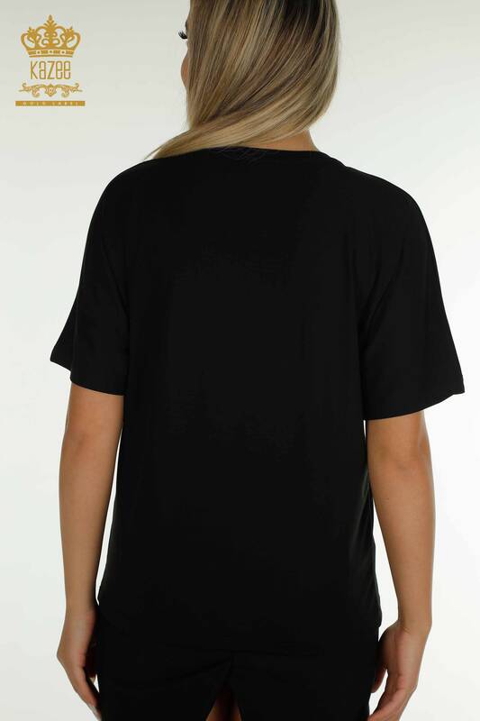 Женская блузка оптом с женской фигурой, черная - 79571 | КАZEE