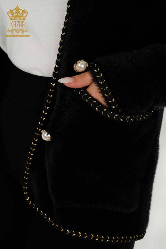 Женский кардиган из ангоры с карманом оптом, черный - 30263 | КАZEE